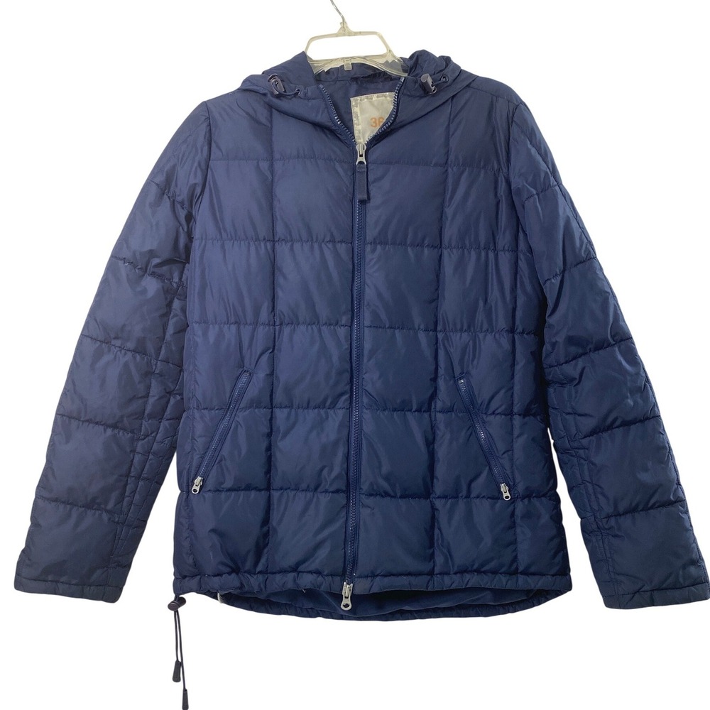 Vtg Abercrombie fitch Puffer Jacket Womens M Navy Blue Goosedown Hooded Outdoors